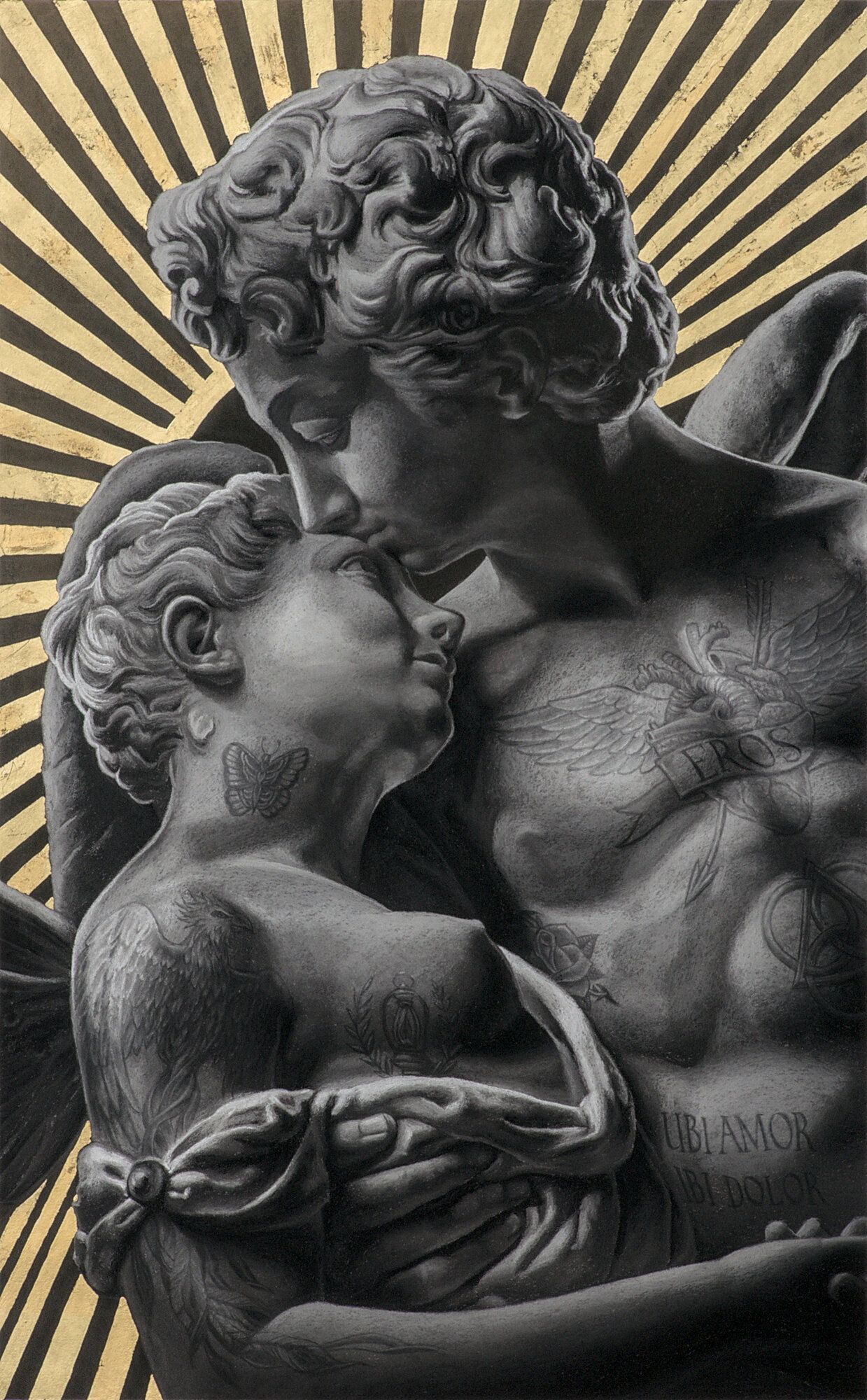 Lovers — part of the Eros Triptych, soft pastel and gold leaf painting by Cias