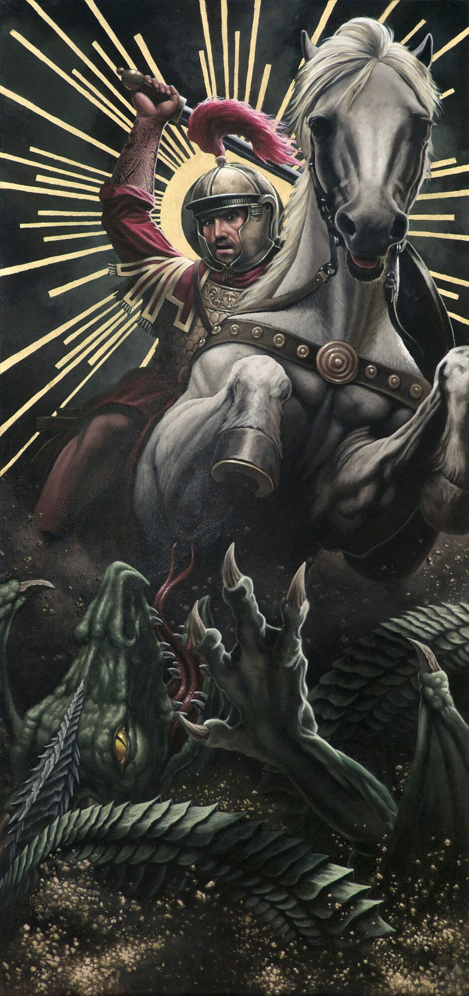 St. George — oil and gold leaf on wood painting by Cias