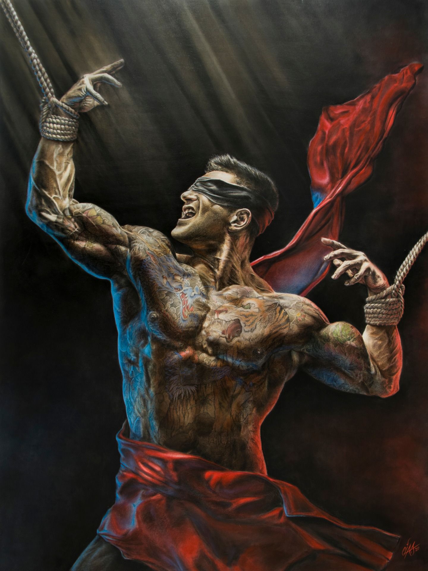 Tug of War — Soft pastel on wood by Cias