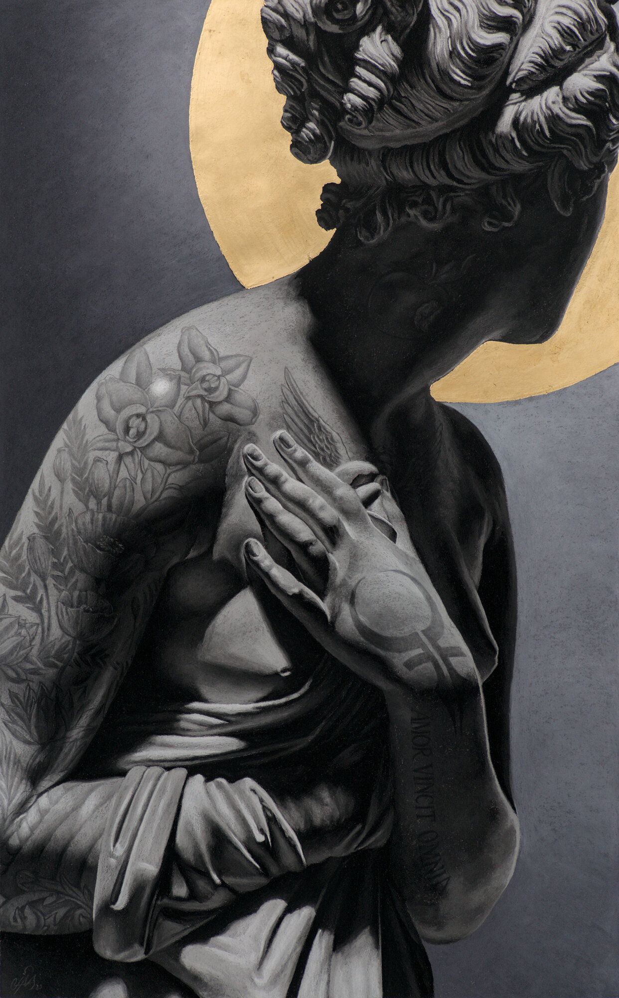 Venus — part of the Eros Triptych, soft pastel and gold leaf painting by Cias